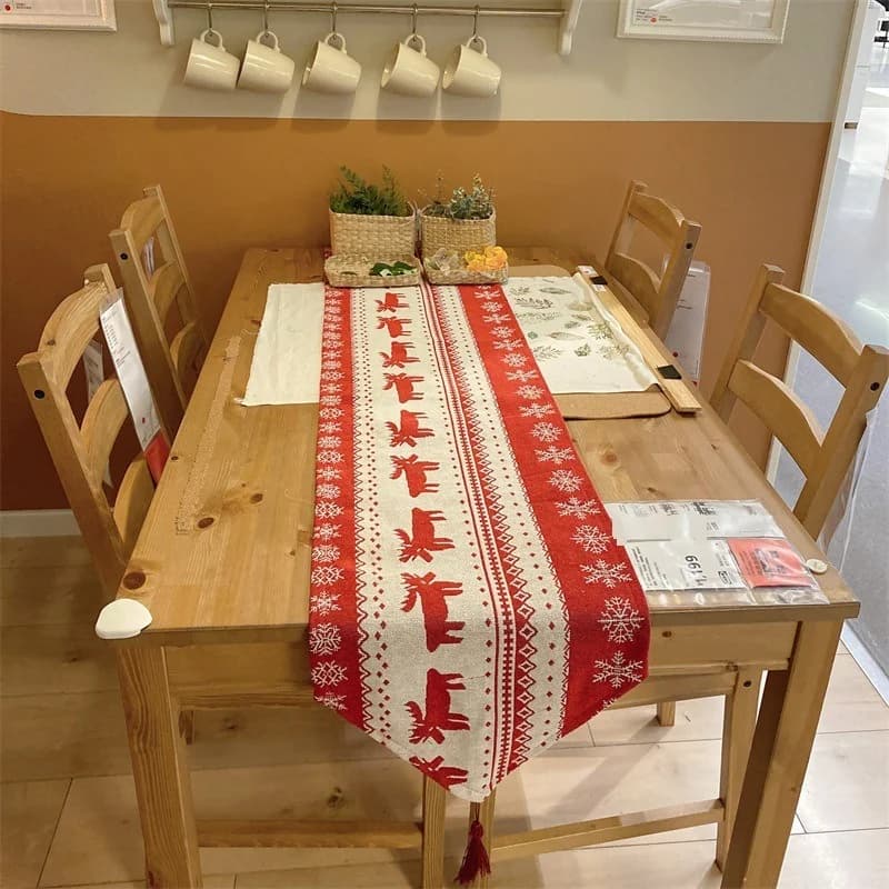 Runner da Tavolo Natalizio con Stelle di Natale Stile Pittura a Olio