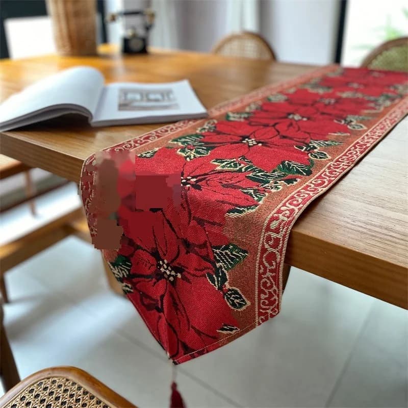 Runner da Tavolo Natalizio Decorazione Festiva Striscia Lunga in Misto Cotone