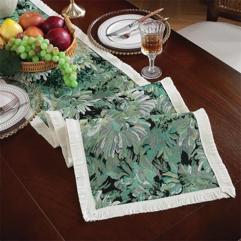 Runner da Tavola Vintage Stile Dipinto ad Olio Francese con Frange