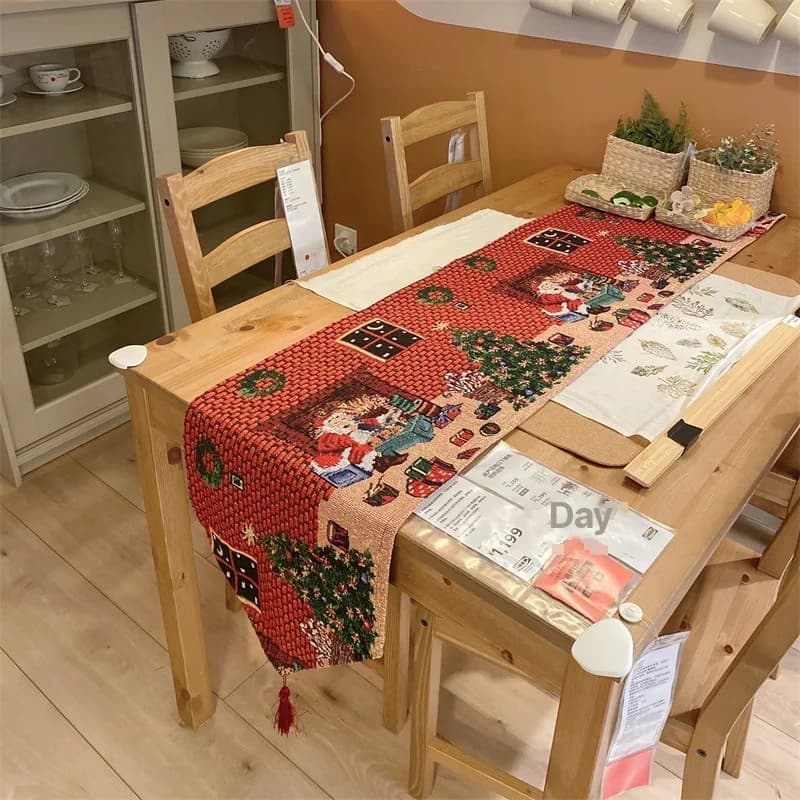 Runner da Tavolo Natalizio Decorazione Festiva in Tessuto Misto Cotone