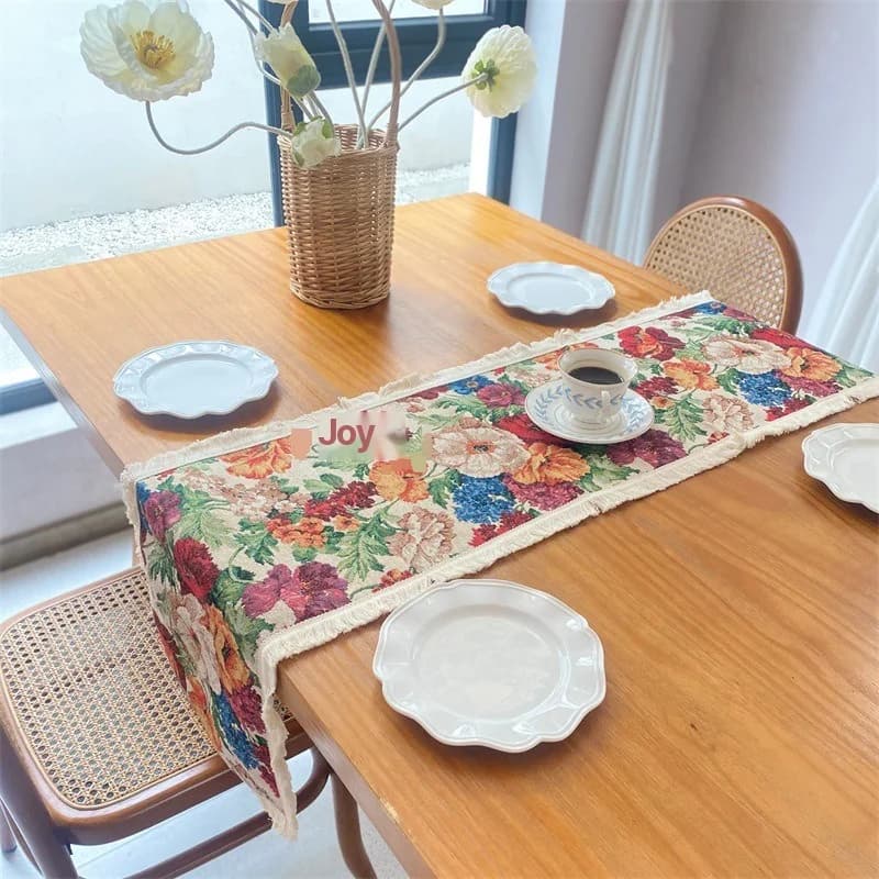 Runner da Tavolo Floreale in Misto Cotone per Arredamento Sala da Pranzo