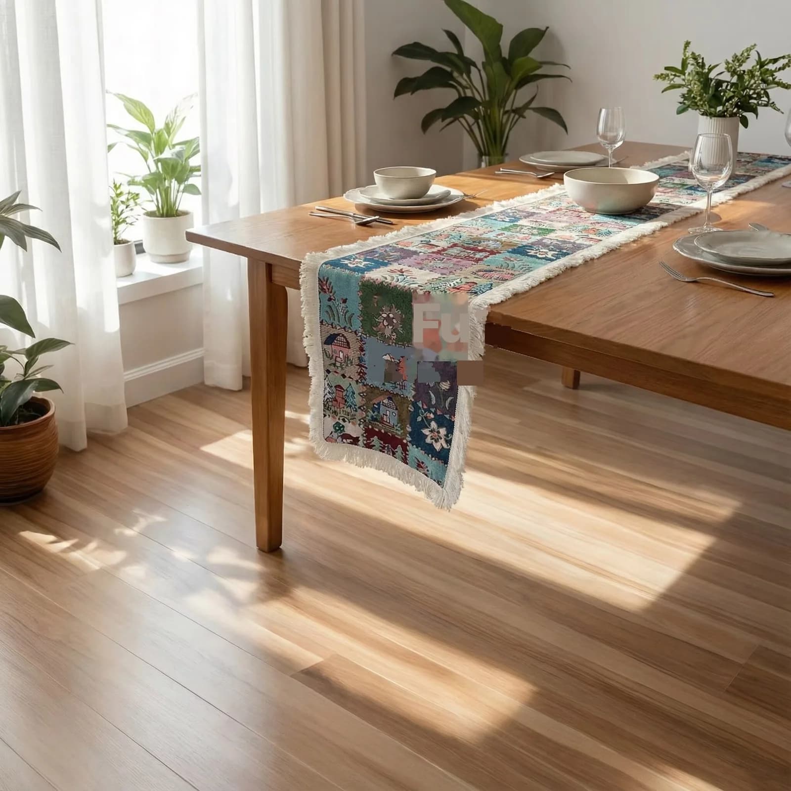 Runner da Tavolo Jacquard in Misto Cotone con Motivo Floreale per Arredo Sala da Pranzo