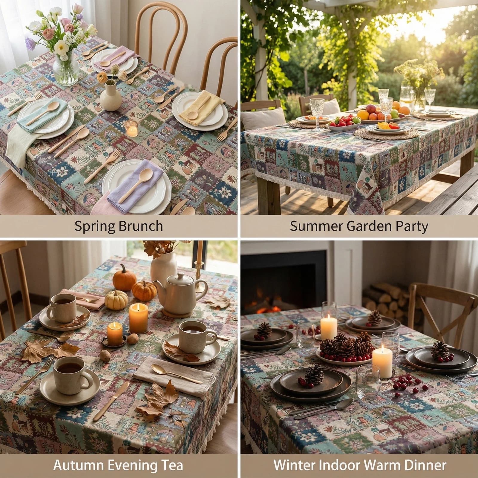 Runner e tovaglia decorativa jacquard floreale rustica