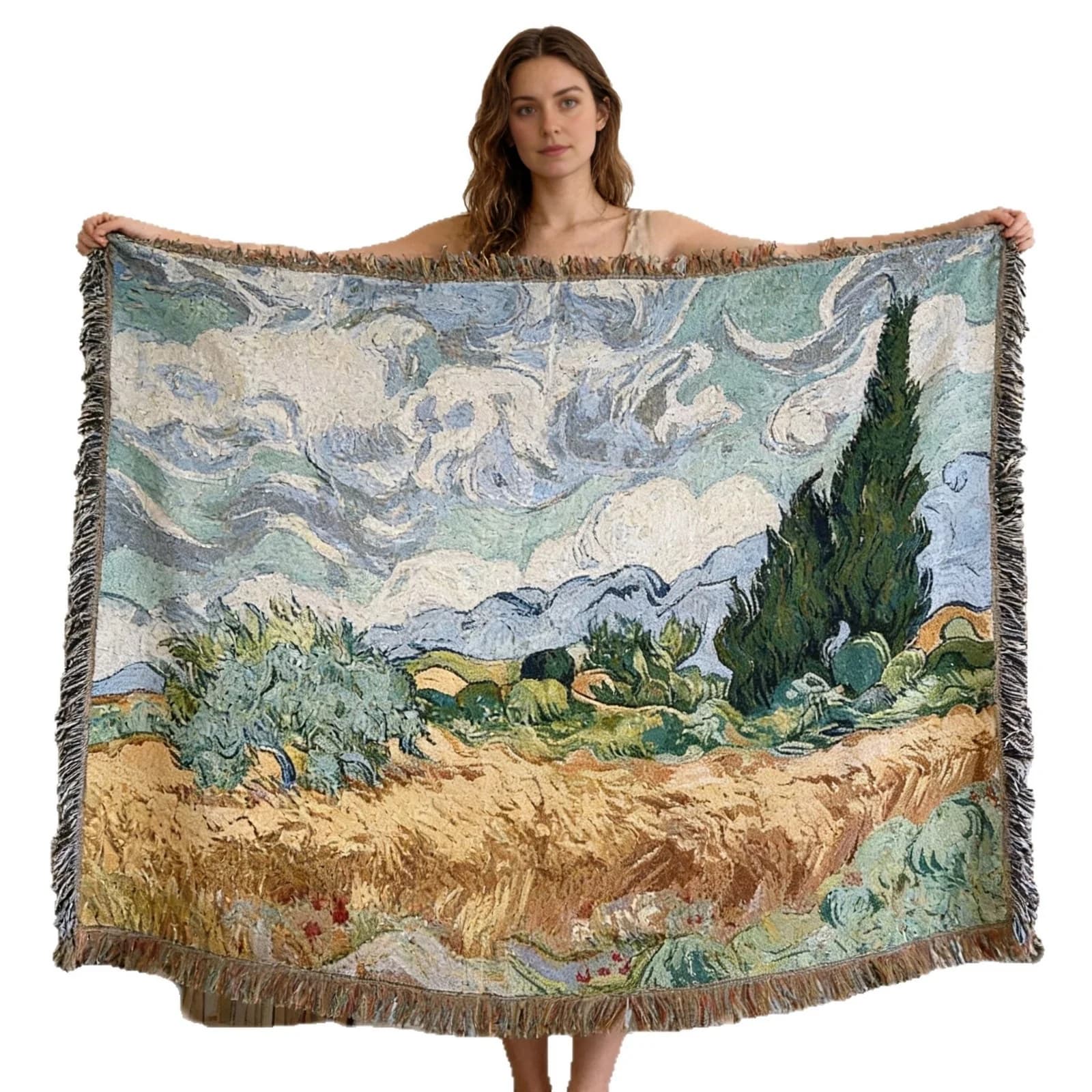 Coperta Tappeto Intrecciato Stile Van Gogh per Divano e Parete