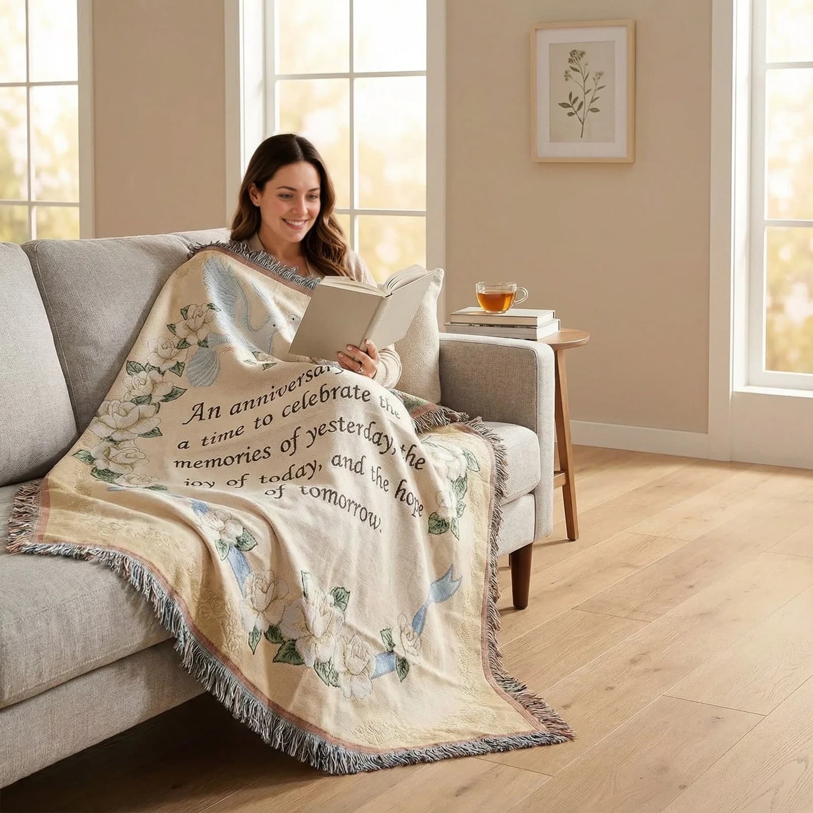 Coperta in tessuto arazzo con frange per divano, letto e decorazione parete