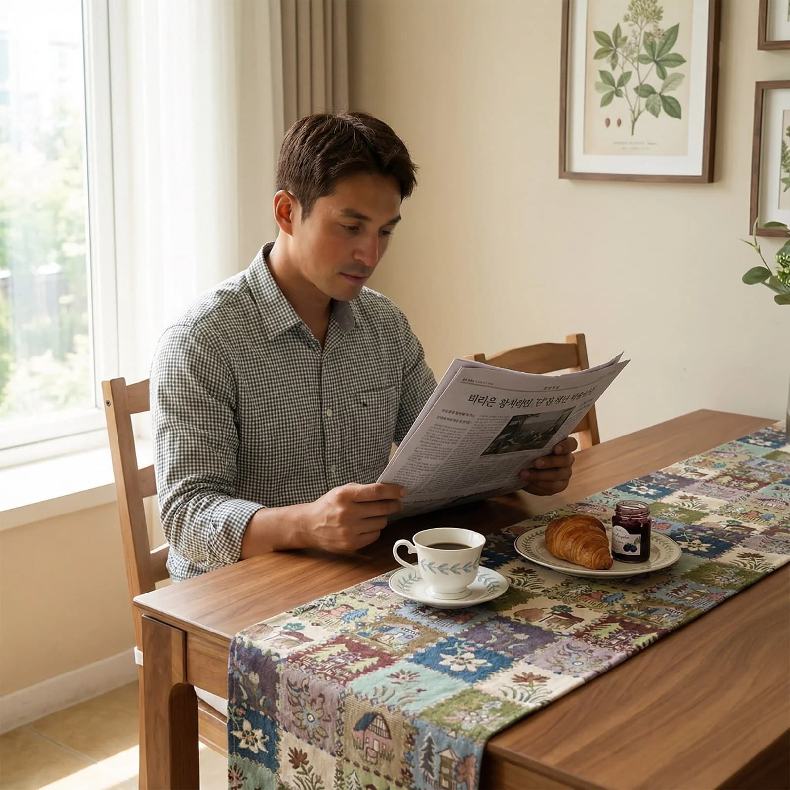 Runner da Tavola Stile Country Francese in Misto Cotone e Lino con Motivo Floreale