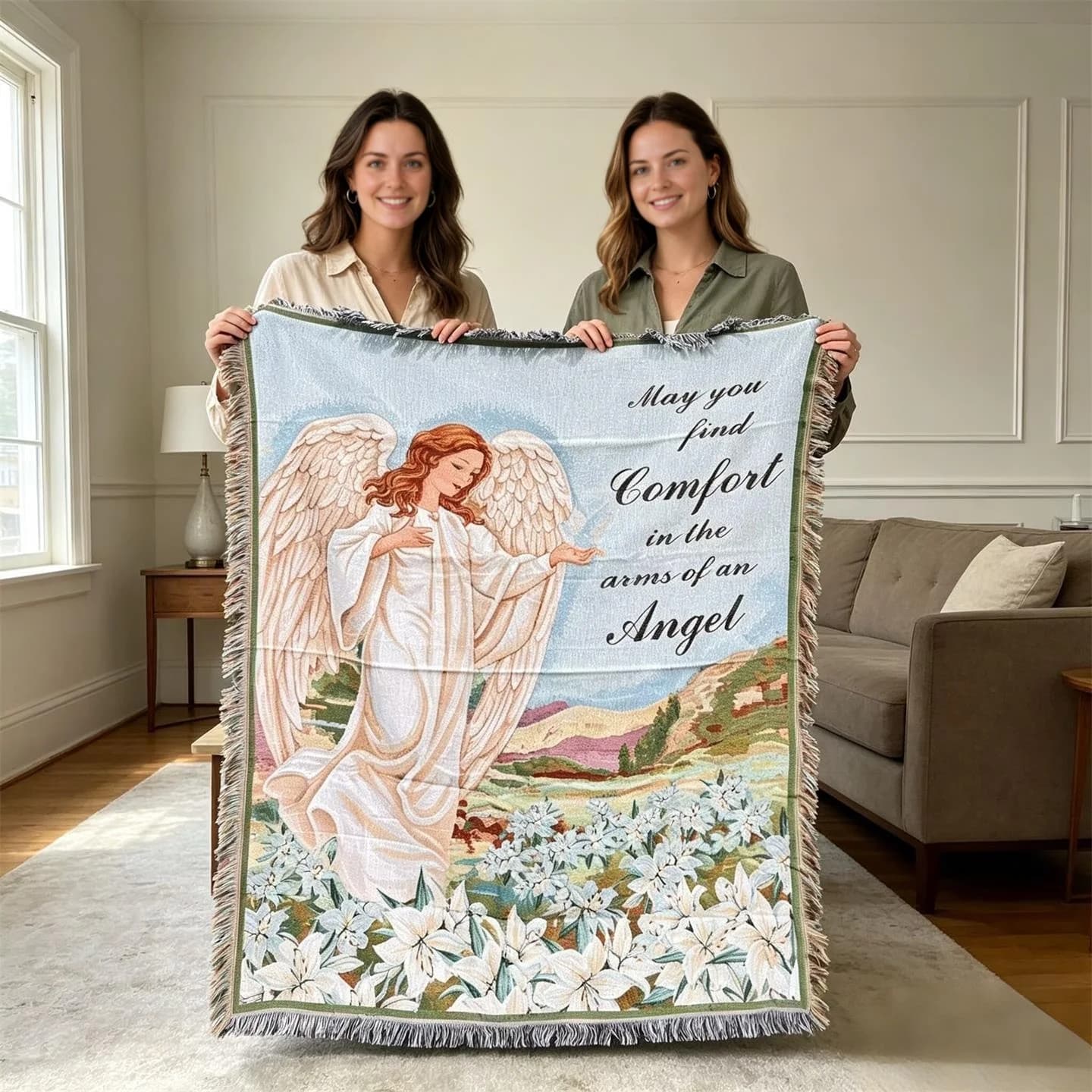 Coperta Decorativa con Motivo Angelo per Divano e Parete