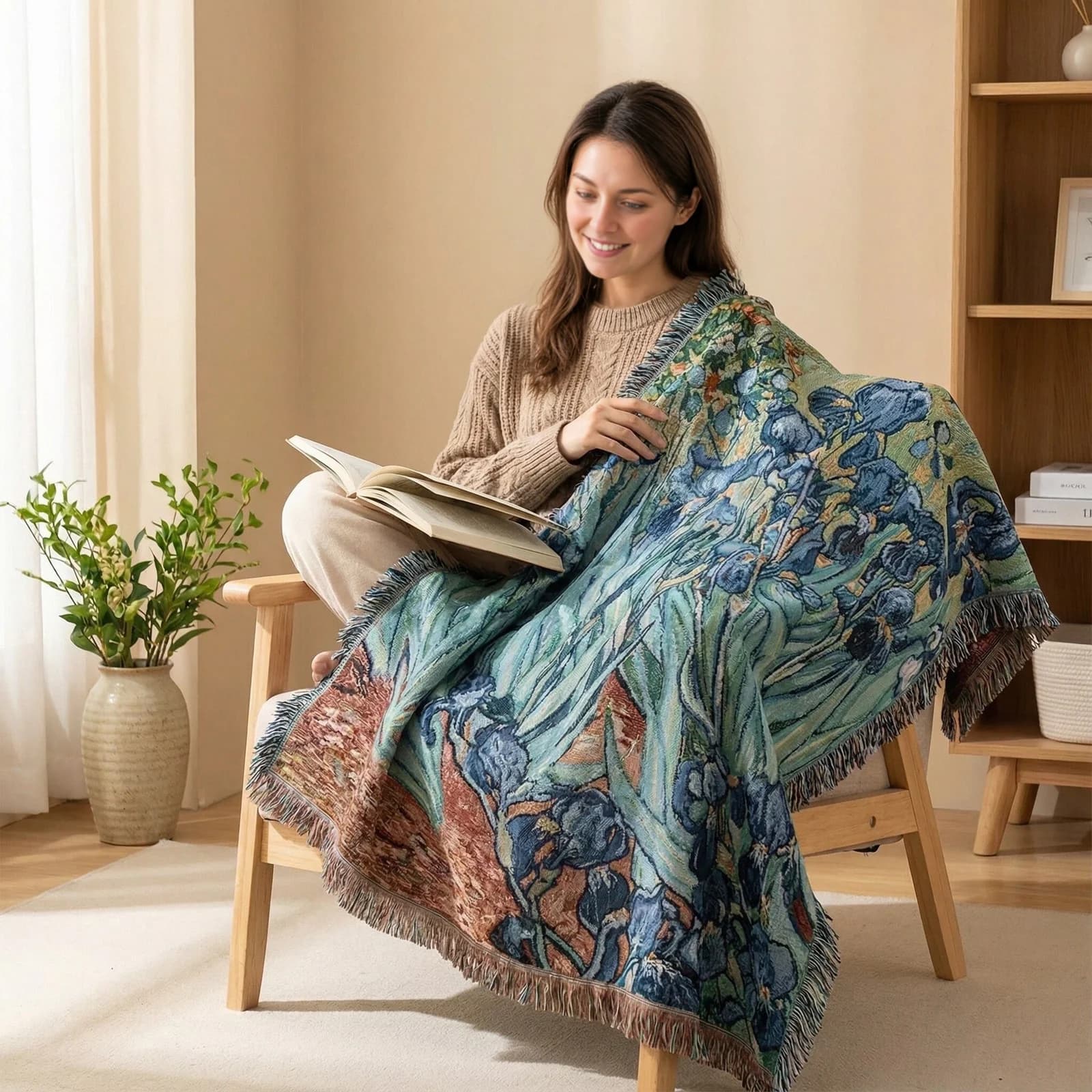 Coperta in arazzo stile Van Gogh misto cotone per divano