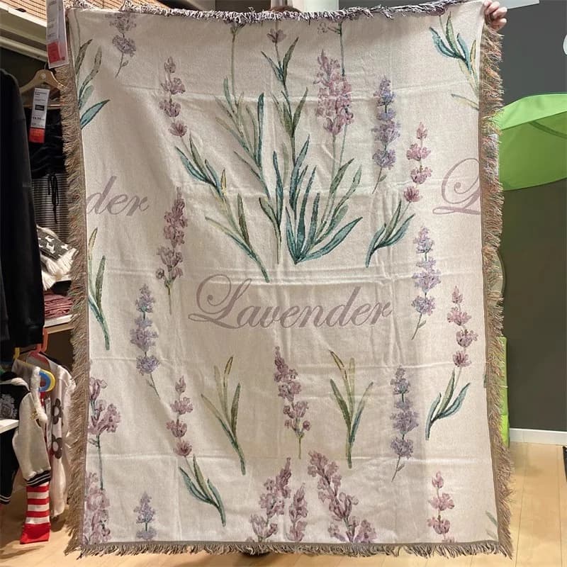 Coperta per divano in misto cotone lavanda francese per divano a tre posti