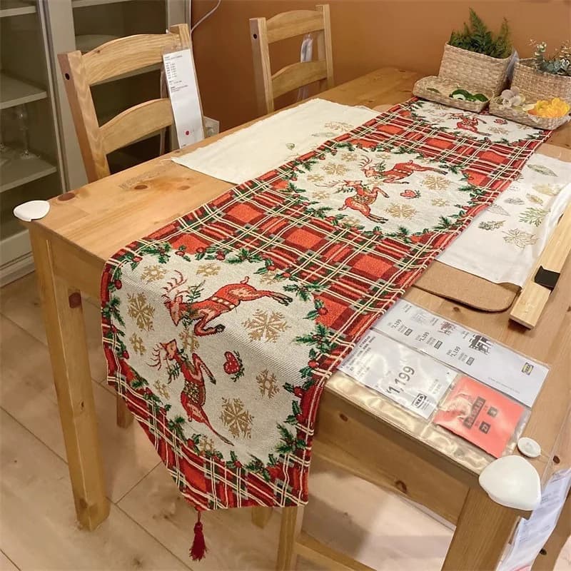Runner da Tavolo Natalizio in Mistura di Cotone Decorazione Festiva