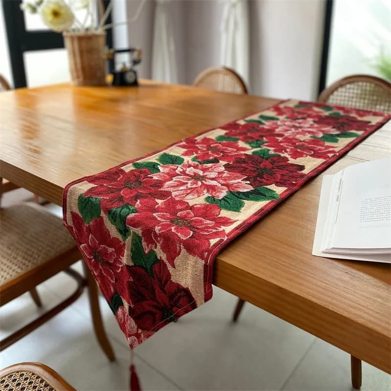 Runner da Tavolo Natalizio Decorazione Festiva Striscia Lunga in Misto Cotone