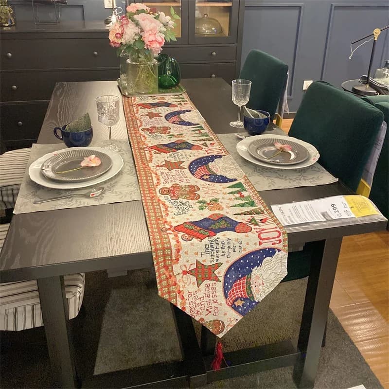 Runner da Tavolo Natalizio in Mistura di Cotone Decorazione Festiva
