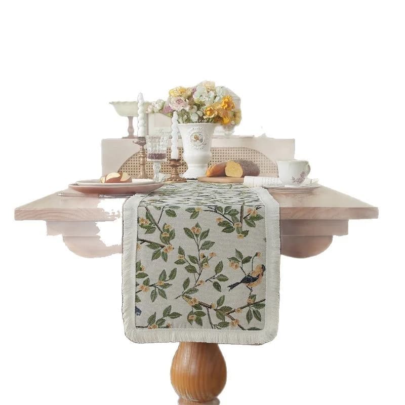 Runner da Tavola in Cotone e Lino Stile Americano con Nappine