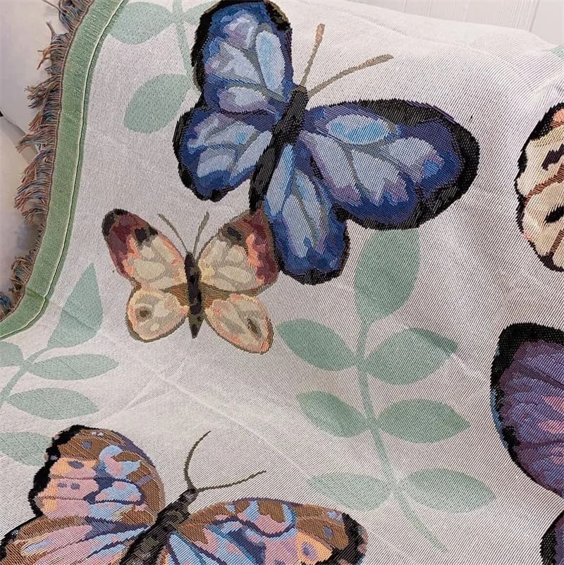 Plaid in Cotone con Farfalle per Divano, Letto o Picnic