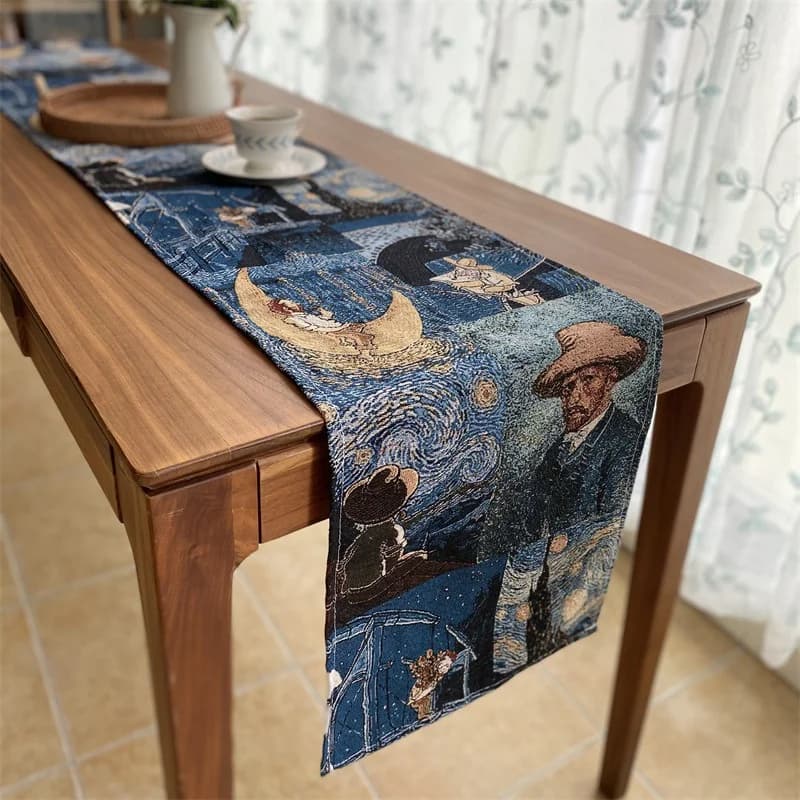 Runner da Tavola in Stile Van Gogh in Misto Cotone e Lino per Arredamento Casa