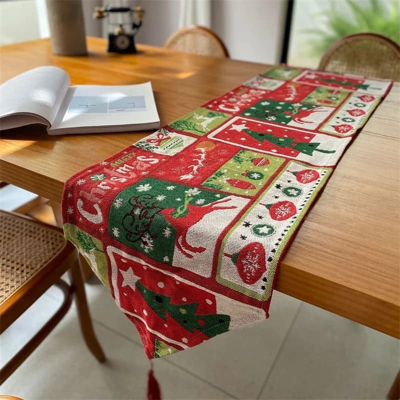 Runner da Tavolo Natalizio Decorazione Festiva Striscia Lunga in Misto Cotone