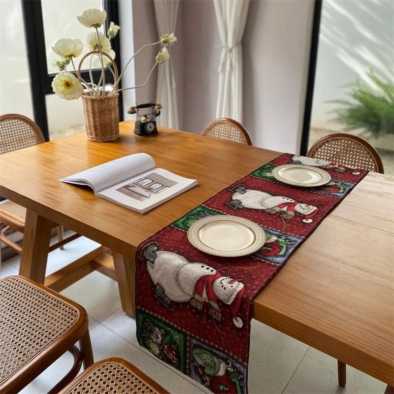 Runner da Tavolo Natalizio Decorazione Festiva Striscia Lunga in Misto Cotone