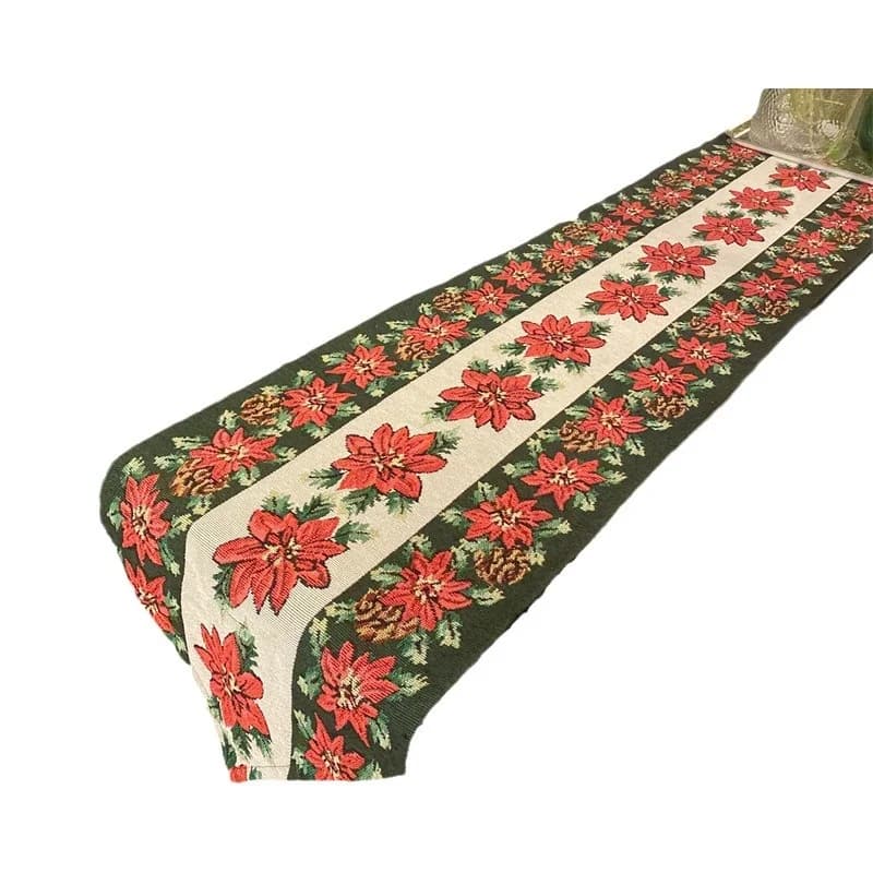 Runner da Tavola Natalizio Jacquard Mistura Cotone Fiore Rosso Renne Regalo