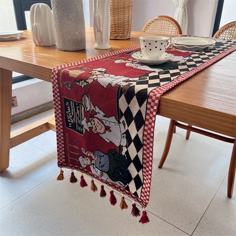 Runner da tavola stile americano in misto cotone con nappe