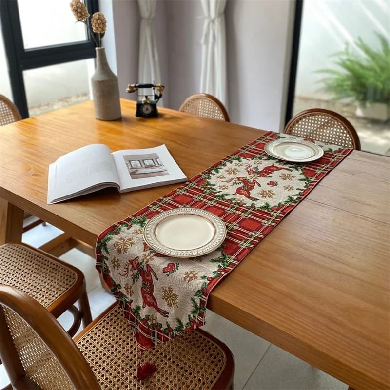 Runner da Tavolo Natalizio Decorazione Festiva Striscia Lunga in Misto Cotone